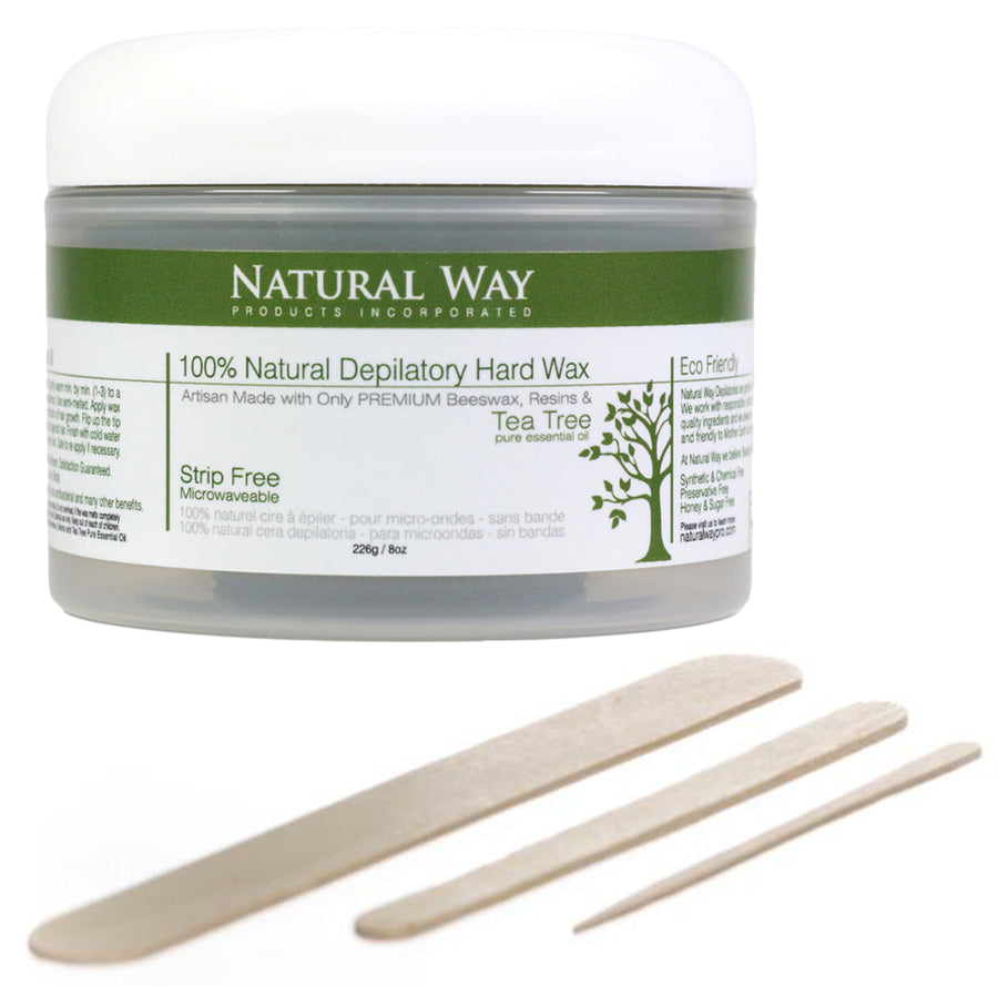 Natural Way Hard Wax: Face & Body Waxing | Beginner's Kit: Tea Tree Formula Microwaveable - 8oz